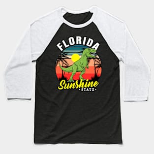 Dinosaur Trex Retro Sunset Florida Beach Sunshine Summer Baseball T-Shirt